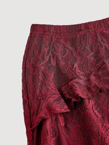 SHEIN MOD Váy ren xẻ tà cao màu đỏ tía cho nữ, trang phục năm mới, giáng sinh, tiệc tùng, kỳ nghỉ trên bãi biển, quần áo, trang phục dạo phố cho nữ, trang phục Valentine cho nữ - Màu Đỏ Sâu - Xem 3