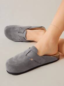 Solecia Women's Solid Color Round Toe Casual Versatile Flat Slide Sandals - Grey - View 11