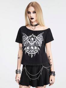 Berkahserawung Distressed Water-Washed T-Shirt With Monster Skull Print