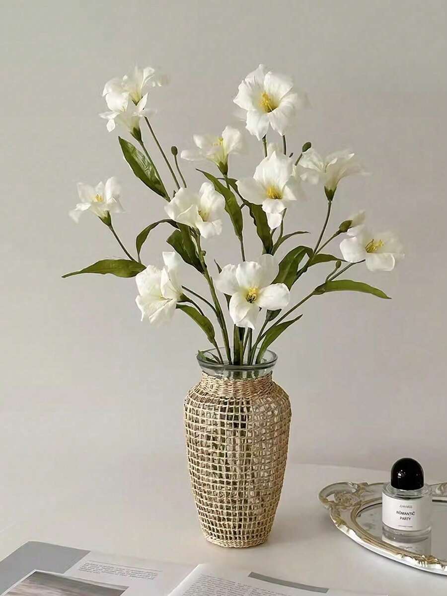 1件/2件客厅人造花束,牵牛花假花,高枝插花装饰,情人节,生日礼物,毕业礼物 - 白色 - 查看 1
