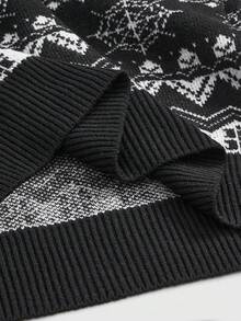 Goth Vintage Dark Skeleton & Bat Jacquard Knit Sweater For Women, Loose Fit Casual Round Neck Pullover, Autumn/Winter - Black - View 5
