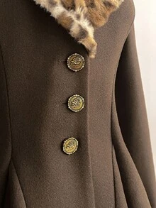 Sweetra Áo khoác cổ chữ V họa tiết da báo dành cho nữ, Thu/Đông - Cà phê nâu - Xem 6