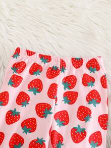 Cozy Pixies Set pigiama aderente per neonata, top a girocollo a maniche lunghe e pantaloni in maglia morbida con stampa di frutta