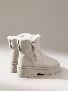 Solecia 冬季女士休闲百搭厚底雪地靴 - 米色 - 查看 4