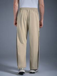 DRIFTMERE 男士撞色织带侧边抽绳腰带运动裤，适合慢跑、健身、休闲运动，春夏皆宜 - 杏色 - 查看 2