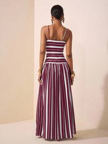 Zivah 2025 Sommer Neuankömmling Musikfestival, Ostern, St. Patrick's Day, Western, Nomadisch, Geburtstagsfest, Abschluss, College Stil, Studentenbekleidung, Alltags Lässig, Allround Vielseitig, Lässig, Kreuzfahrt Reise, Strand, Sonnenbaden, Viral, Streetwear ärmellose schwarz-weiß gestreifte Patchwork A-Linie gestrickt gewebtes Midi Kleid