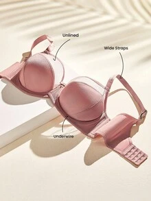 LUVLETTE Plus Unlined Full Coverage Side Support Brown Mesh Sheer Basic Breezy Comfort Minimizer Bra - Redwood - View 2