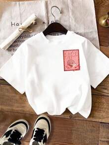 DrmWander Plus Size Round Neck Short Sleeve T-Shirt, Fashionable For Summer - White - View 2