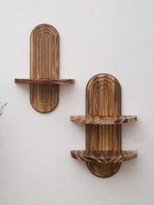 SHEIN 1 件木制拱形顶墙搁板，垂直板条设计装饰展示架，现代客厅和卧室家居装饰，用于展示装饰品的储物架 - 彩色 - 查看 7