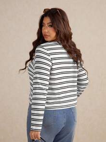 Elaquor Camiseta casual de talla grande con botones y rayas, otoño