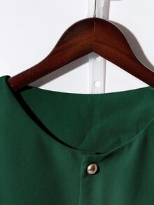 Franclia Fashionable High-End Round Neck Short Sleeve Button-Up Blouse For Women - Dark Green - View 4