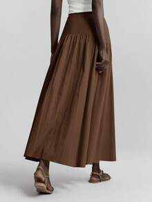 Ontre 2026 Spring/Summer New Brown High-Waisted Women's Pleated Skirt, Modern Elegant Romantic Casual Commute Office Suitable For Wedding Guest, Beach Vacation, Concert, Party - Brown - View 2