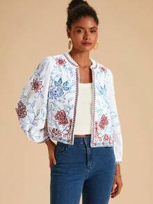 Travachic 女士时尚度假休闲开襟刺绣轻便夹克白色和服女式秋冬和服夹克 - 白色 - 查看 5