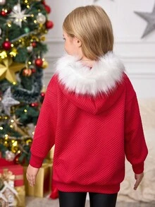 SHEIN Young Girl Red Autumn Cute Sweatshirt,Mom And Me,Sister And Me For Girls - Red - View 2