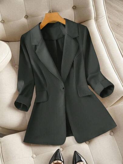 GlowEve CURVE 女式加大码纯色简约长袖西装外套，日常穿着