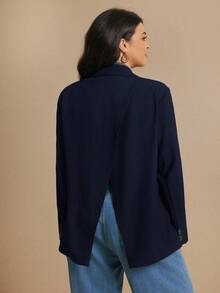 Elaquor Blazer casual versátil de manga larga con abertura lateral en unicolor para tallas grandes en otoño/invierno