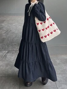 FRIFUL 女士休闲通勤长款牛仔连衣裙 - 藍色 - 查看 4