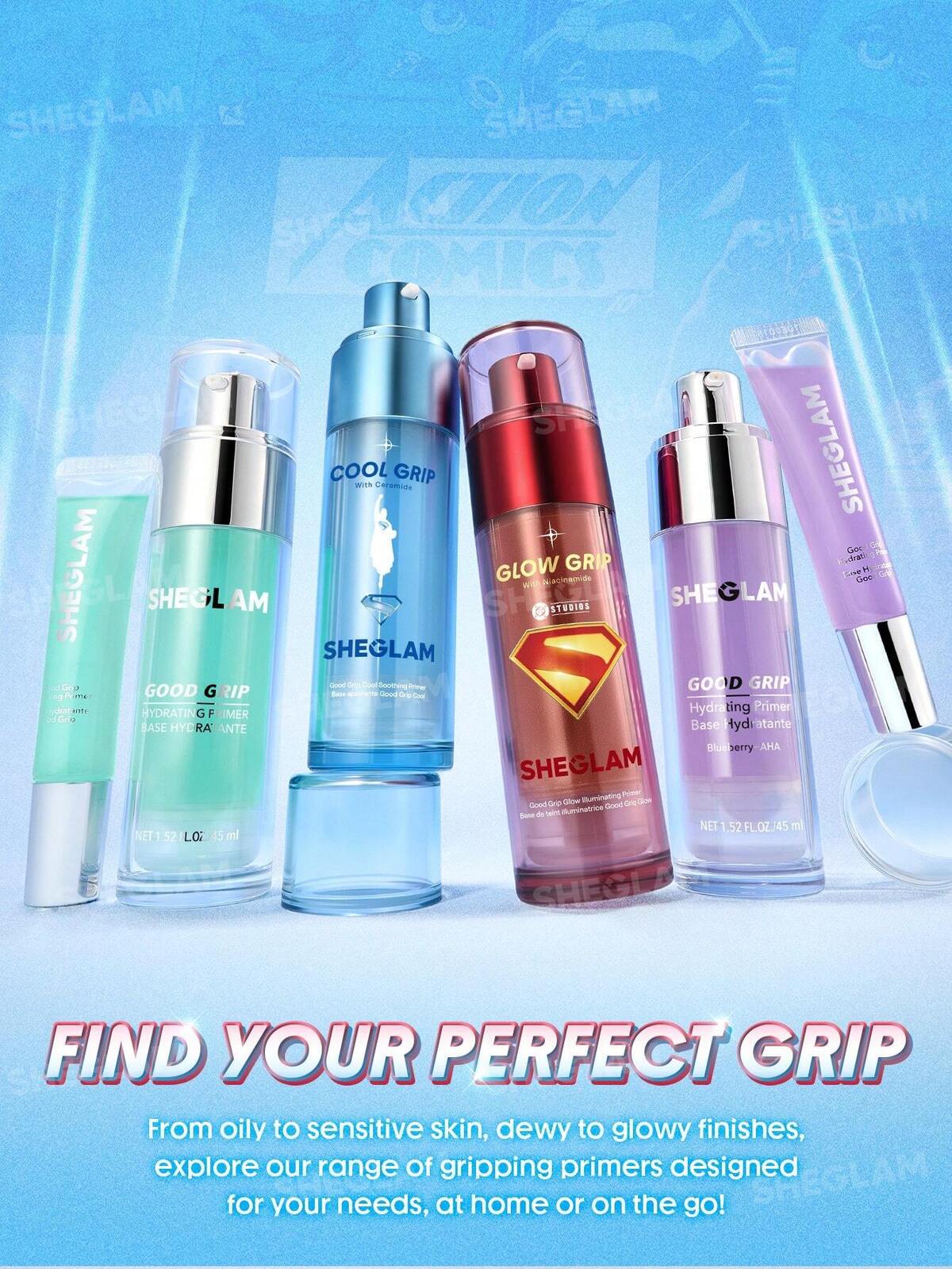 The Superman | SHEGLAM Good Grip Cool Soothing Primer Graduation Birthday Holiday Summer Fall Autumn Y2K Fancy Fashion Women Brand Makeup Cosmetic Beauty Party Beach Travel Camping Outdoors School Campus Trip Festivals Decor Gift Present Rose Girl Cosplay Best Color Charm Vibe