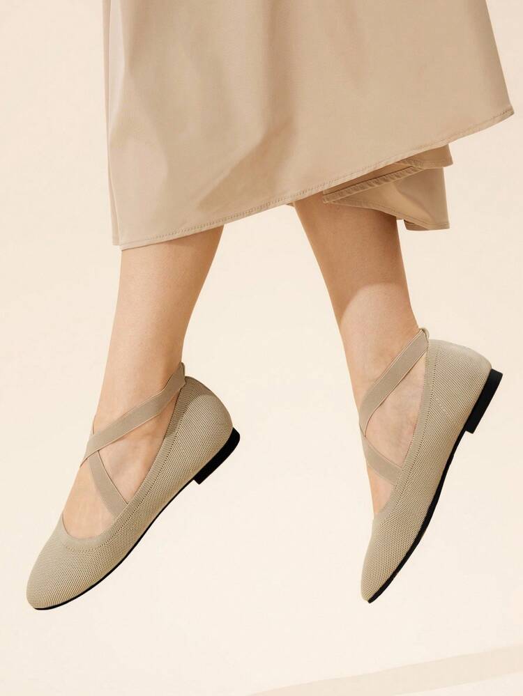 CUCCOO BASICS Zapatos planos de punto con punta de almendra, zapatos planos de mujer minimalistas, cómodos y transpirables con banda elástica cruzada, versátiles para vacaciones, uso casual y trayectos