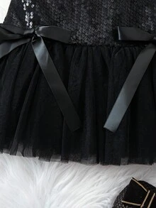 SHEIN Váy đen không tay đính hạt thanh lịch và dễ thương cho bé gái - màu đen - Xem 7