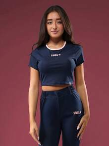 SUMWON Teen Girls Retro Style 1991 Crop Top And Flare Pants Matching Set Comfortable Daily Wear Casual Fall Winter Spring Outfit With Star Detail