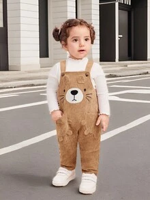 SHEIN Pelele de bebé recién nacido niña lindo y versátil con estampado de dibujos animados de pana, para otoño/invierno - Caqui - Ver 3