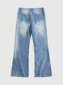 ROMWE MEN Street Life Men's Rhinestone Embellished Denim Jeans, Suitable For Everyday Wear - Blue - View 2