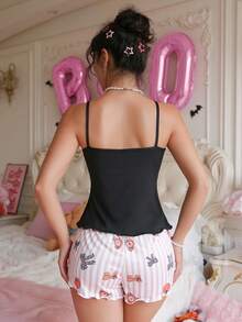 PetitDoll 女士万圣节主题印花吊带背心和短裤睡衣套装 - 彩色 - 查看 2