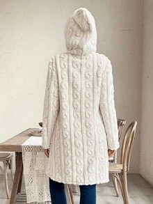 SHEIN Maternity Regular Jacket, Long Sleeve Hooded Front Button Fluffy Thick Loose Coat - Beige - View 2