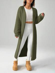 SHEIN PETITE Women's Warm Cardigan For Outings In Autumn And Winter - Army Green - View 4