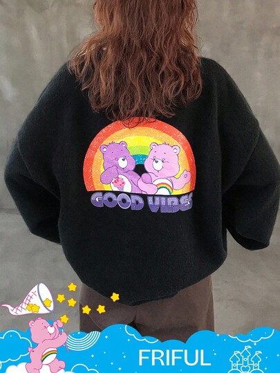 SHEIN X Care Bears FRIFUL Women's Cartoon Pattern Loose Fit Thick Thermal Lined Crew Neck Sweater, Autumn/Winter