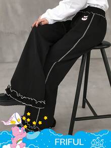FRIFUL SHEIN X Care Bears Quần dài họa tiết gấu bo gấu cạp chun rộng rãi cho nữ - màu đen - Xem 7