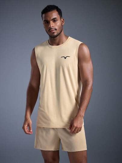  DRIFTMERE 男士休闲海鸥印花背心，春夏款，无缝舒适，适合健身房锻炼，休闲运动风，时尚运动装，春夏皆宜