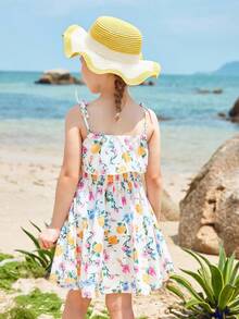 Joliand Joliand 1 pièce Robe nuisette élégante à fleurs éparpillées pour jeune fille, convient pour le port casual quotidien, les voyages, la plage, les rassemblements, les fêtes, les mariages, les pique-niques, l'été - Multicolore - Voir 7