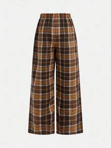 SHEIN Tween Girls Plaid Daily Wear Microfleece Football/Soccer Black And White Sportswear Wide Leg Pants Fall Winter - Multicolor - View 2