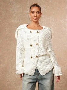 Lumalex Jesień Zima Spotkanie Impreza Bankiet Skromny Stary Pieniądze Kokietka Błyszczący Świąteczna impreza Rave Festiwal Wycieczka Wakacje Gorący Na zewnątrz Bogato warstwowy Sezon ślubny Bankiet Ceremonia Dojrzewania Duży kołnierz Gruby dzianinowy luźny krój Metalowy guzik Dwurzędowy damski sweter Biały kardigan zapinany na guziki Damski biały kardigan Biały kardigan z dzianiny Damski kardigan z dzianiny Biały kardigan z dzianiny - Morela - Zobacz 7