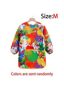 1 件儿童艺术围裙长袖防污绘画工作服防护服适用于艺术项目工艺品绘画学校活动防水易清洁