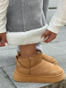 Dazy Plus Elastic Waist Loose Casual Thermal Lined Thick Long Pants For Plus Size Women, Autumn/Winter