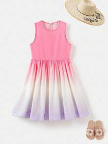 Joliand Joliand 1 pieza Vestido tipo tank holgado con patrón degradado elegante y urbano para niñas preadolescentes, apto para uso casual diario, viajes, reuniones, fiestas, verano