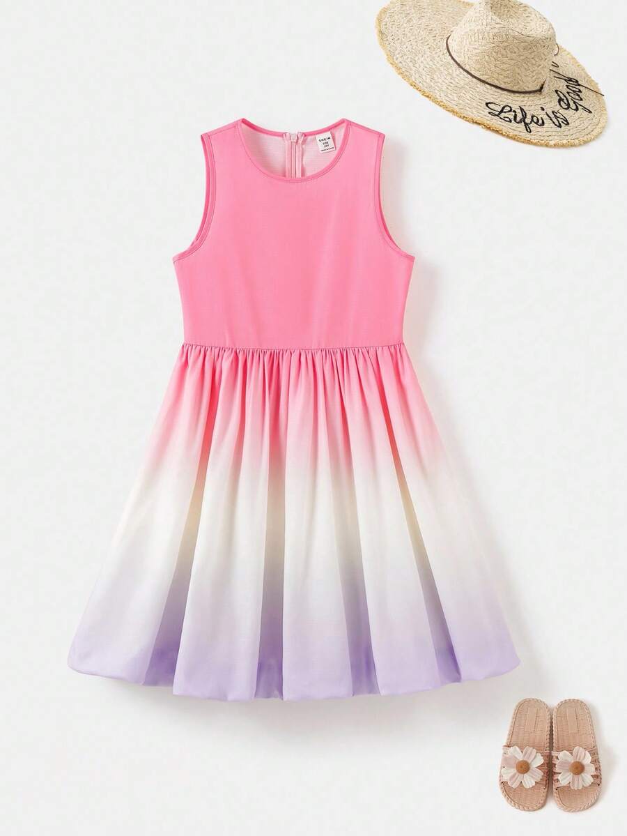 Joliand Joliand 1 pieza Vestido tipo tank holgado con patrón degradado elegante y urbano para niñas preadolescentes, apto para uso casual diario, viajes, reuniones, fiestas, verano