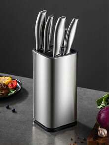 SHEIN Stainless Steel Square Knife Storage Block, Kitchen Utensil Holder, Knife Rack Caddy