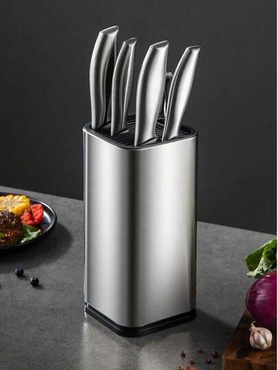 SHEIN Stainless Steel Square Knife Storage Block, Kitchen Utensil Holder, Knife Rack Caddy