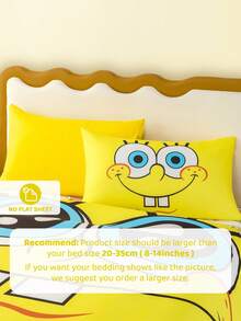 SpongeBob SquarePants | SHEIN 3 件套卡通图案羽绒被套，拉绒材质，柔软温暖，黄色羽绒被套，多种尺寸适合单人床/双人床/大号床/特大床