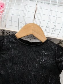 SHEIN Váy đen không tay đính hạt thanh lịch và dễ thương cho bé gái - màu đen - Xem 5