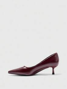 CUCCOO BIZCHIC 女士时尚勃艮第酒红色舒适尖头小猫跟高跟鞋，适合通勤、约会、派对、度假、办公室穿着 - 酒紅色 - 查看 9