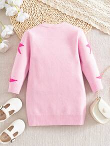 SHEIN Baby Girls Casual Long Sleeve Crew Neck Sweater Dresses,In Fall/Winter - Pink - View 2