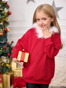 SHEIN Young Girl Red Autumn Cute Sweatshirt,Mom And Me,Sister And Me For Girls - Red - View 3