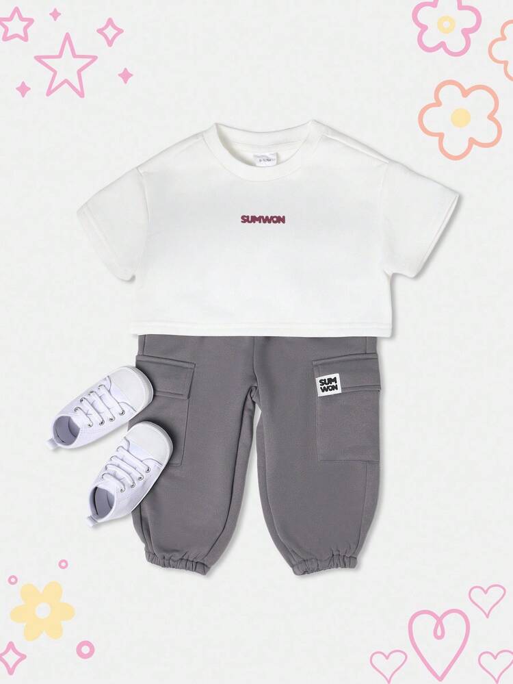 Cropped T-Shirt With Cargo Pocket Joggers Set