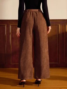 Vintamour Vintage Elegant Women's Pants With Pockets And Belt Corduroy Casual Pants For Work And Vacation For Women For Women For Women For Women For Women Christmas Women's Christmas For Women Saudi National Day Brown Pants New Year Spring - Brown - View 8