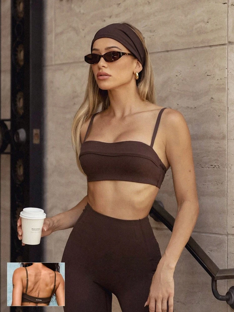 Sutiã Esportivo FeatherFit™ Com Suporte Macio, Esticável e Suave, Absorvente de Suor, Com Alças Ajustáveis, Copos Removíveis, Baixo Impacto, Adequado para Yoga, Pilates, Barra e Uso Diário Casual